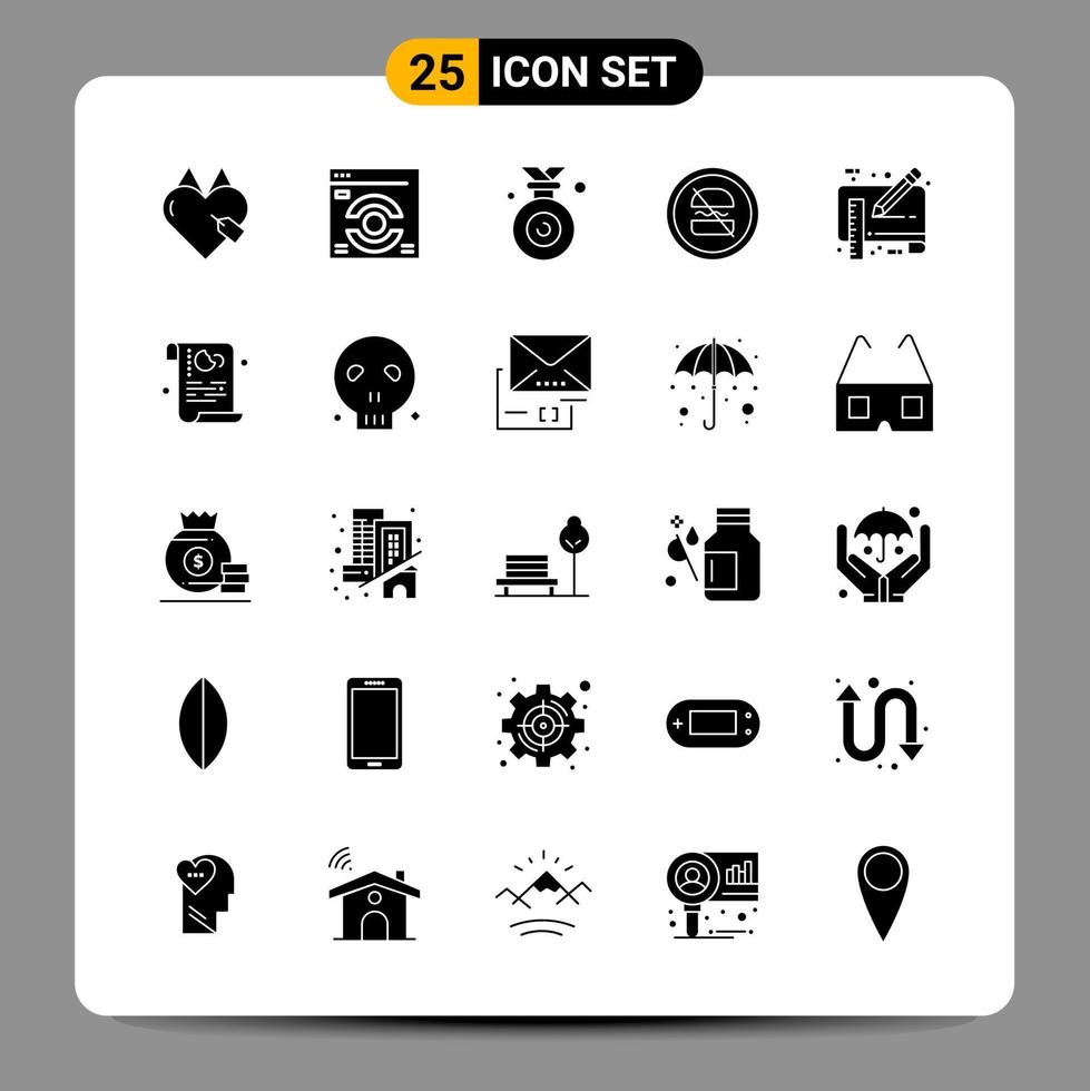 25 Black Icon Pack Glyph Symbols Signs for Responsive designs on white background 25 Icons Set Creative Black Icon vector background