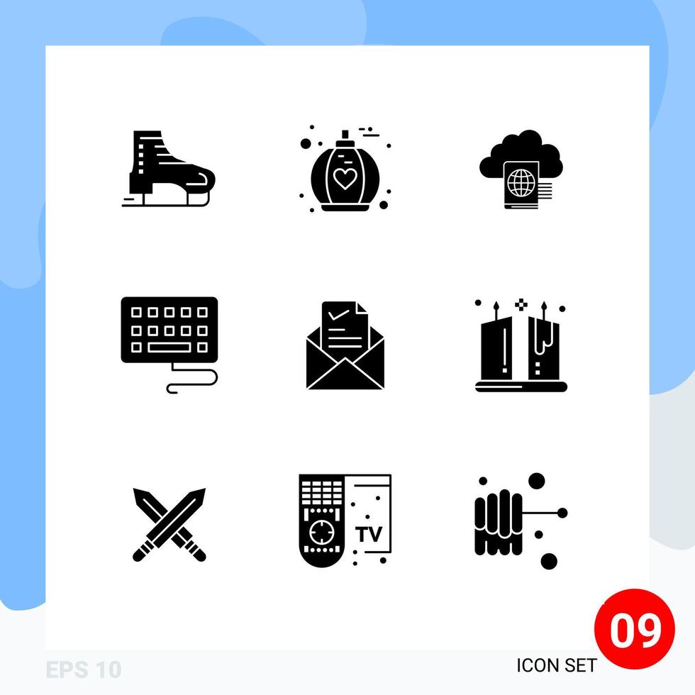 9 Solid Glyph concept for Websites Mobile and Apps tick email cloud mail keyboard Editable Vector Design Elements