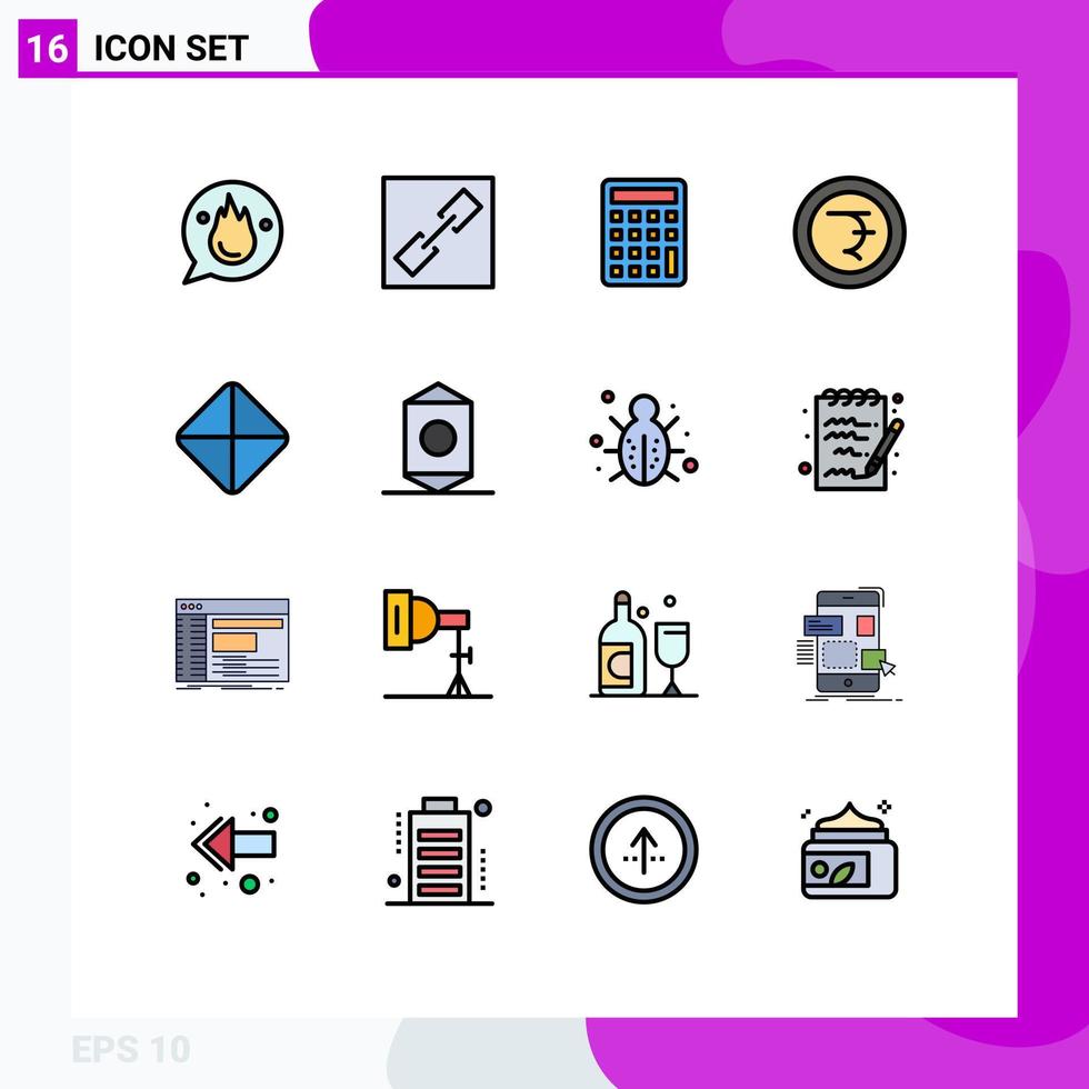 Set of 16 Vector Flat Color Filled Lines on Grid for candy tablet calculator pill finance Editable Creative Vector Design Elements