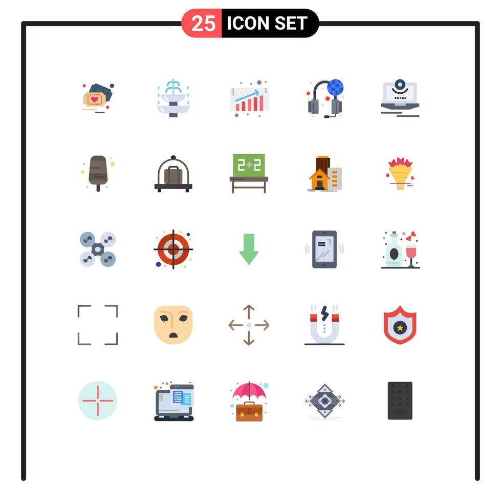 Flat Color Pack of 25 Universal Symbols of camera world tourist support help Editable Vector Design Elements