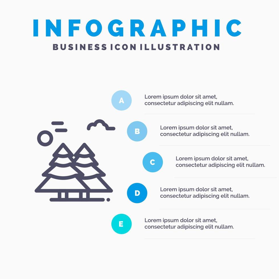 Alpine Arctic Canada Pine Trees Scandinavia Line icon with 5 steps presentation infographics Background vector