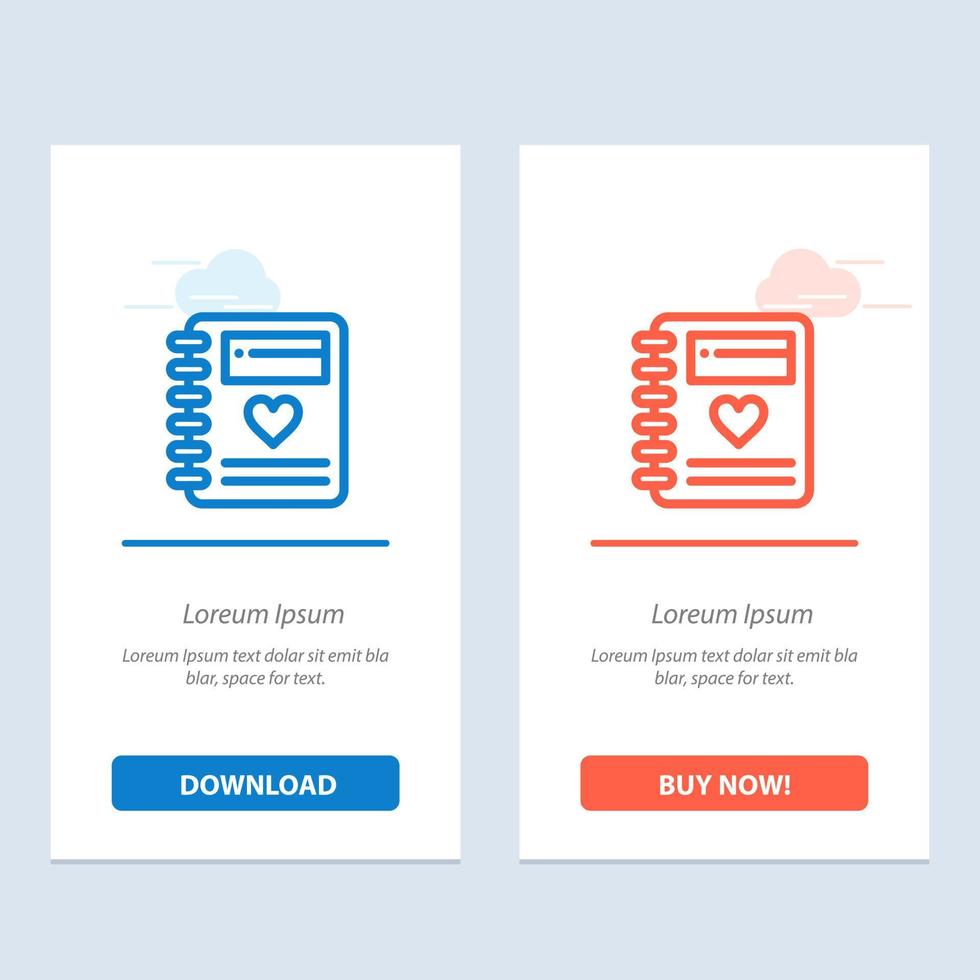 Notebook Love Heart Wedding  Blue and Red Download and Buy Now web Widget Card Template vector