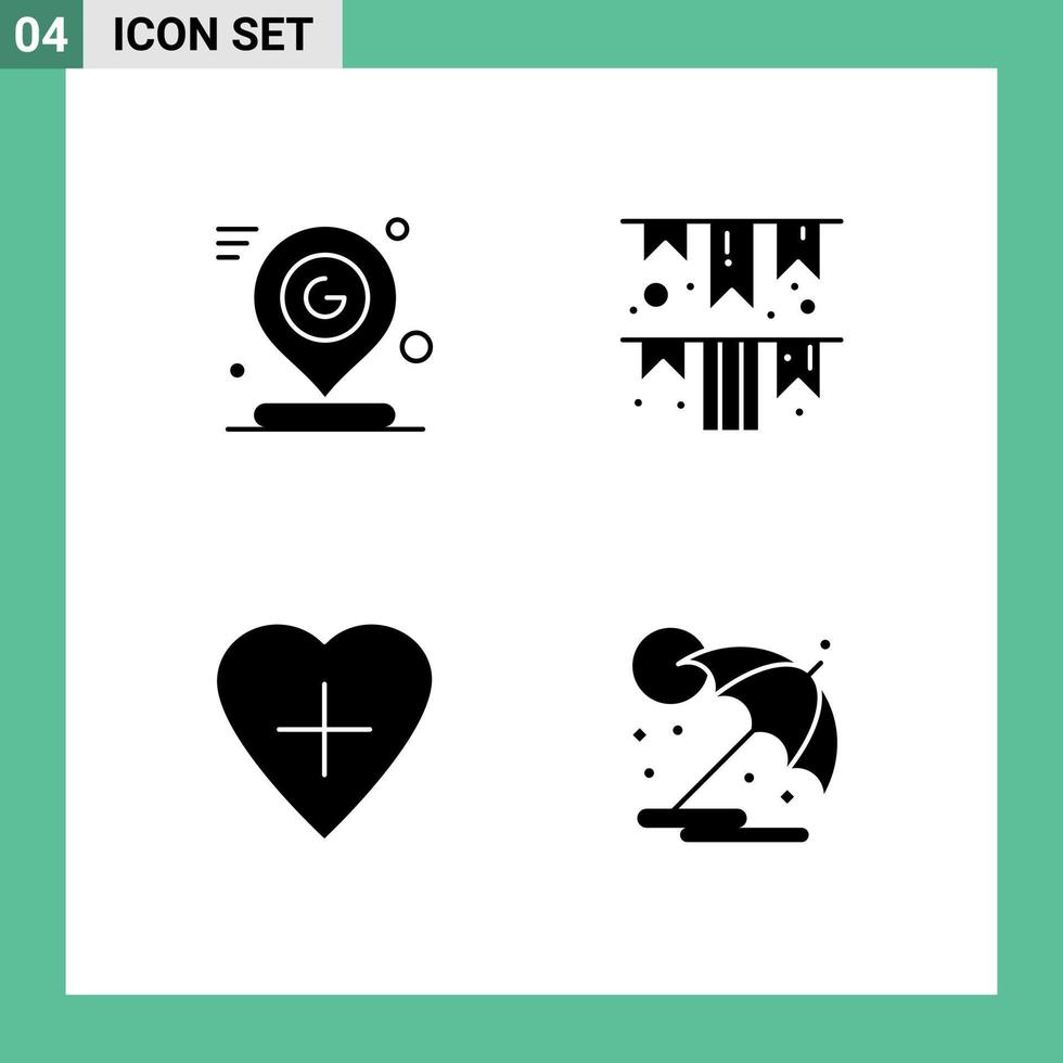 paquete de 4 signos y símbolos modernos de glifos sólidos para medios de impresión web como google heart location garland elementos de diseño de vectores editables de corazón humano