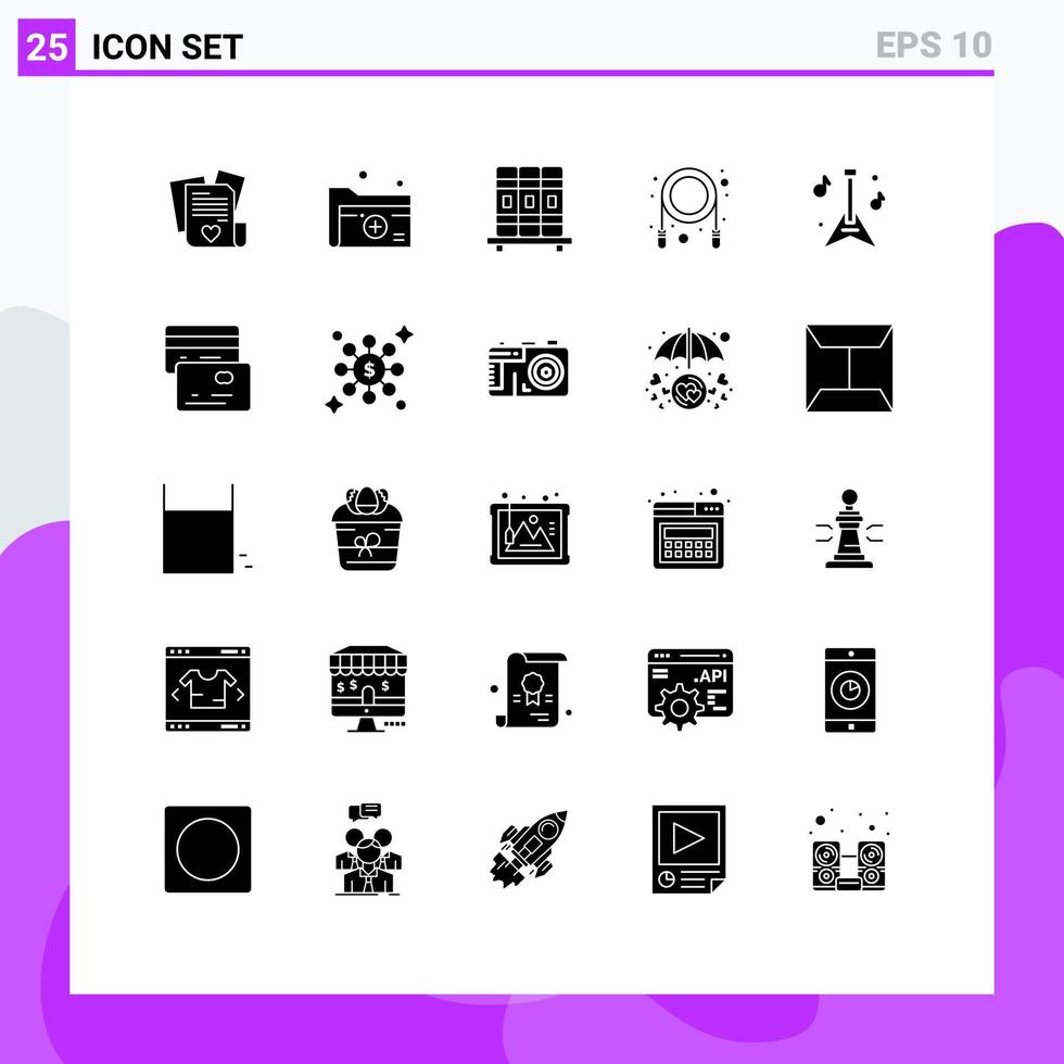 Stock Vector Icon Pack of 25 Line Signs and Symbols for music guitar medical folder skipping jump Editable Vector Design Elements