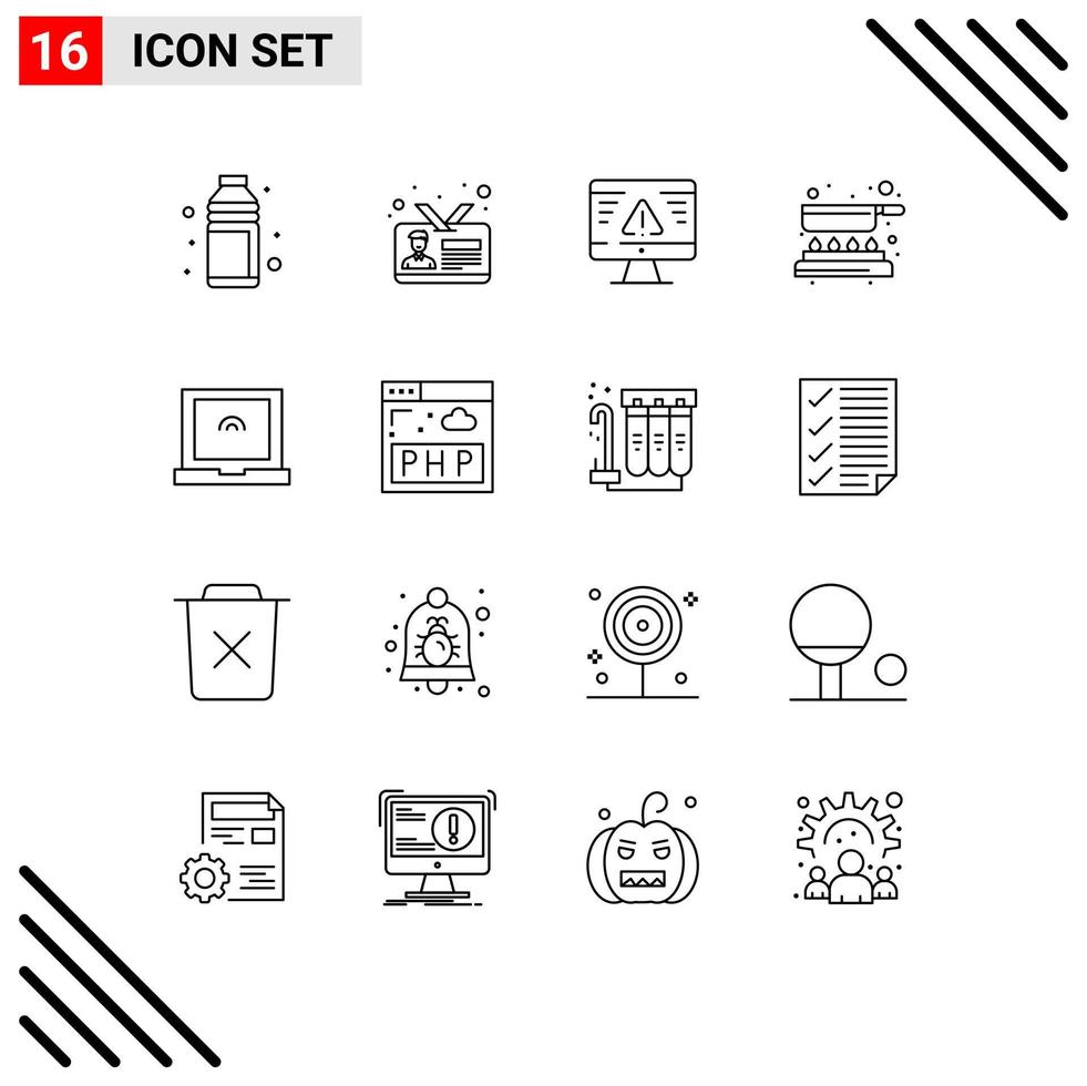 Set of 16 Modern UI Icons Symbols Signs for pan cook id gdpr security Editable Vector Design Elements