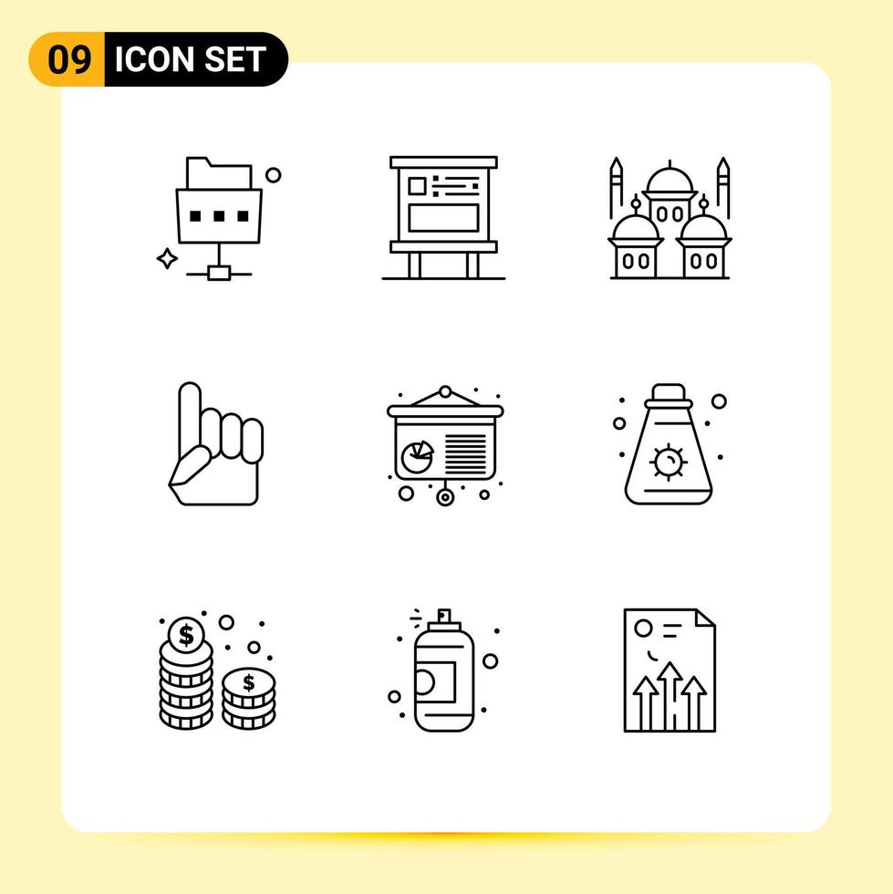 9 Outline concept for Websites Mobile and Apps chart usa mosque hand pray Editable Vector Design Elements