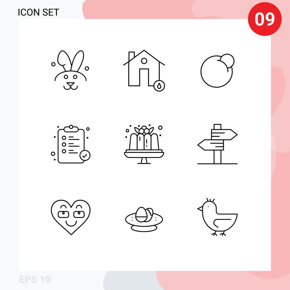 9 Universal Outline Signs Symbols of dessert report red coin pharmacy hospital Editable Vector Design Elements