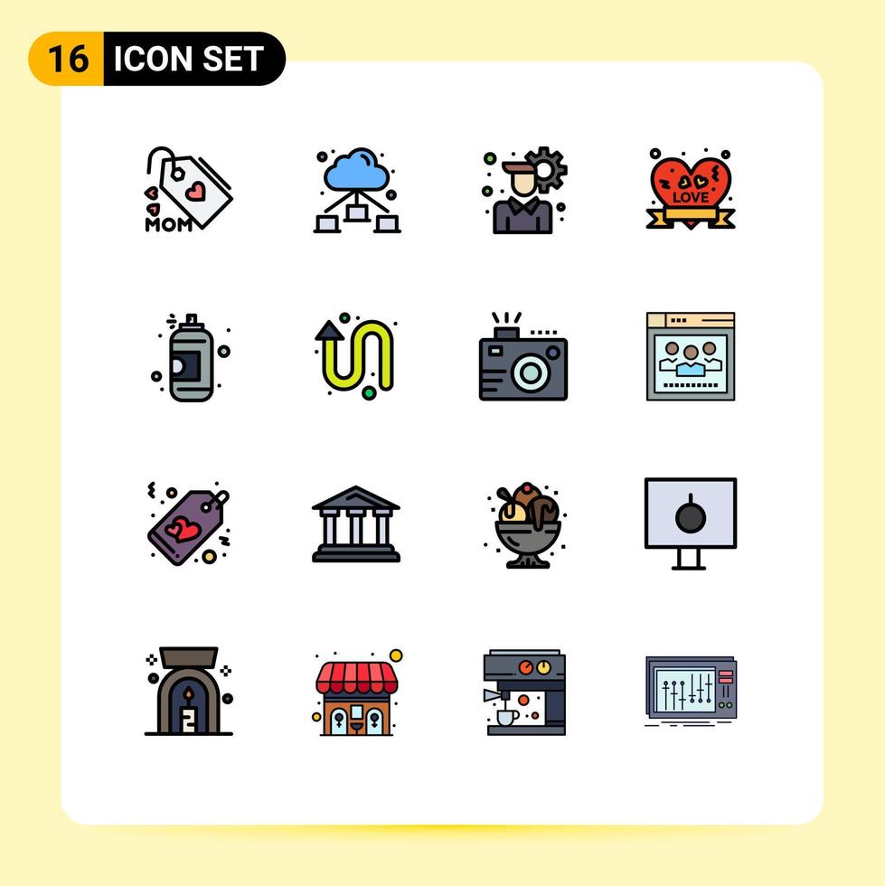Set of 16 Modern UI Icons Symbols Signs for paint art configuration spray love badge Editable Creative Vector Design Elements