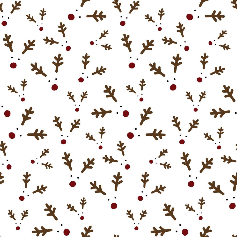 Seamless pattern with deer faces. Nose, horns and round eyes on white. Christmas or New Year background vector