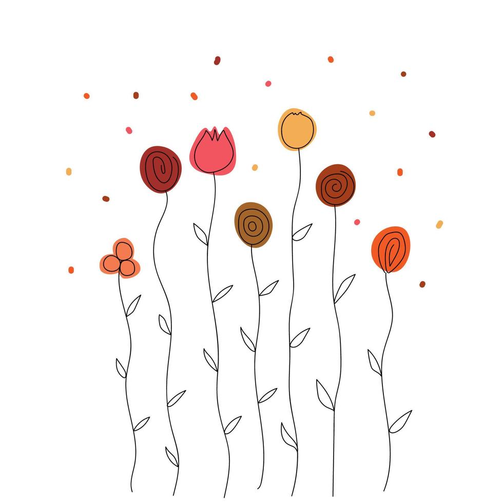 colored stylized wild flowers with dots on a white background. Design for brand book, logo, flyer, vector