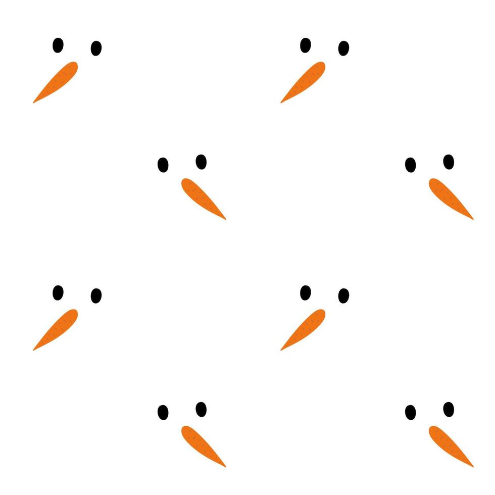 Seamless background with snowmen faces. Carrot and round eyes on white. Christmas or New Year pattern vector