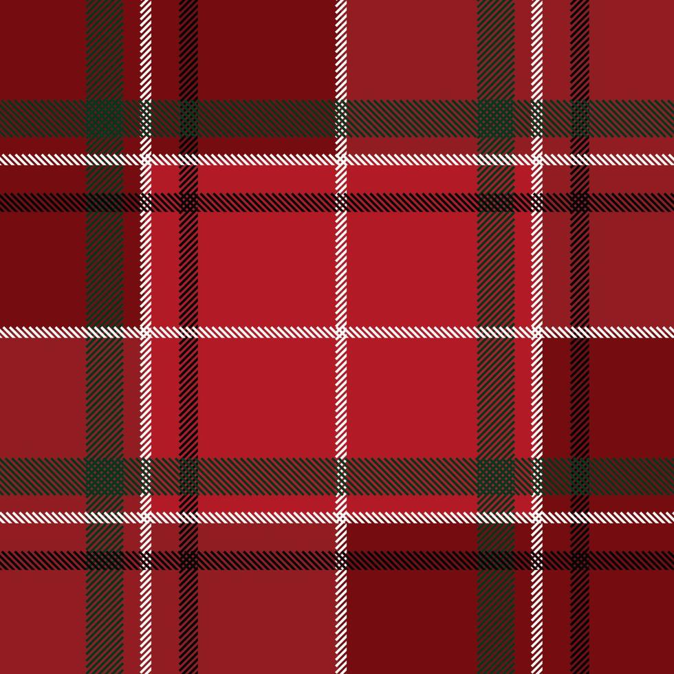 Scottish plaid red checkered vector pattern. Red black background with fabric texture. Flat backdrop of striped textile print.