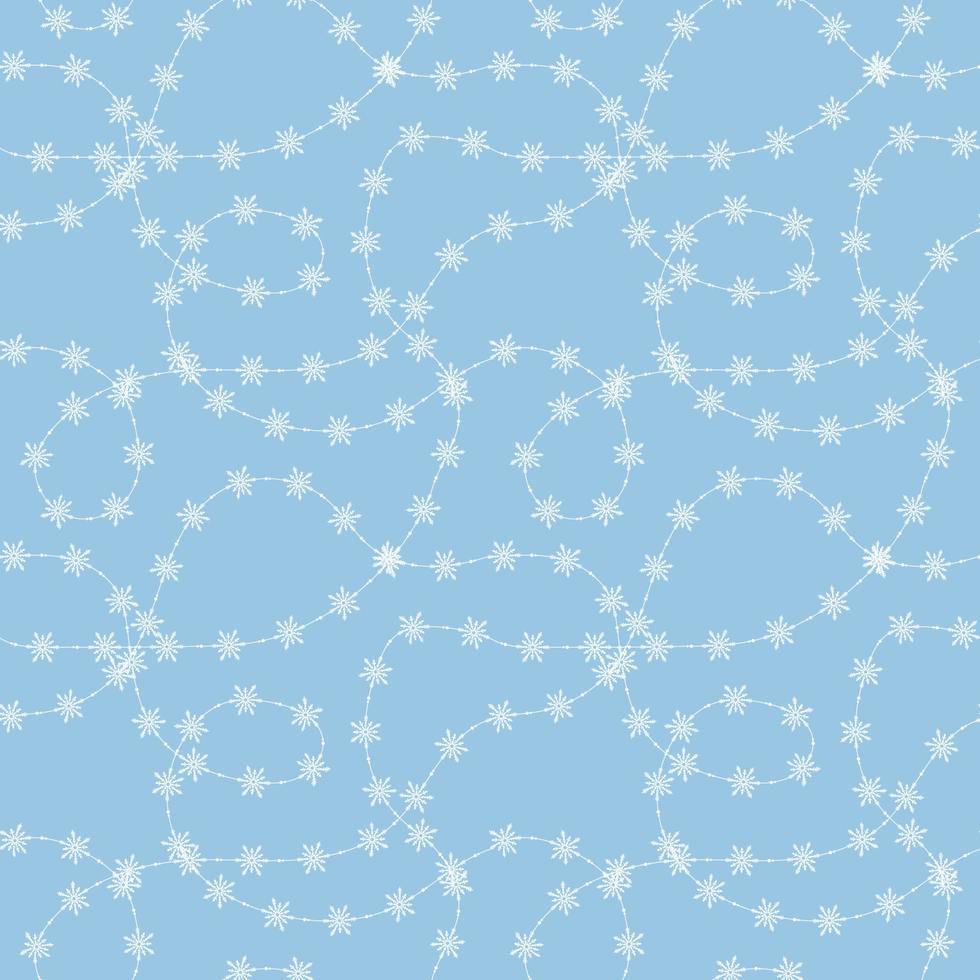 Seamless Christmas vector background with snowflakes garland on blue. New year pattern. Wrapping paper