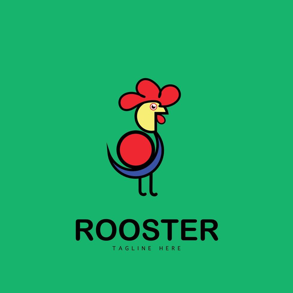 plantilla de diseño de vector de logotipo de icono de cabeza de pollo con estilo vintage de dibujos animados. concepto de vector de logotipo de mascota de gallo para restaurante de comida rápida, granja, cocina o negocio de empresa.