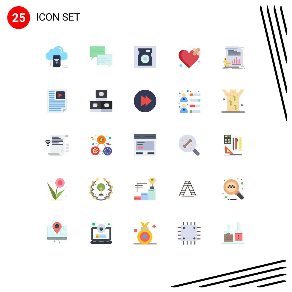 User Interface Pack of 25 Basic Flat Colors of finance heart education broken bandage Editable Vector Design Elements