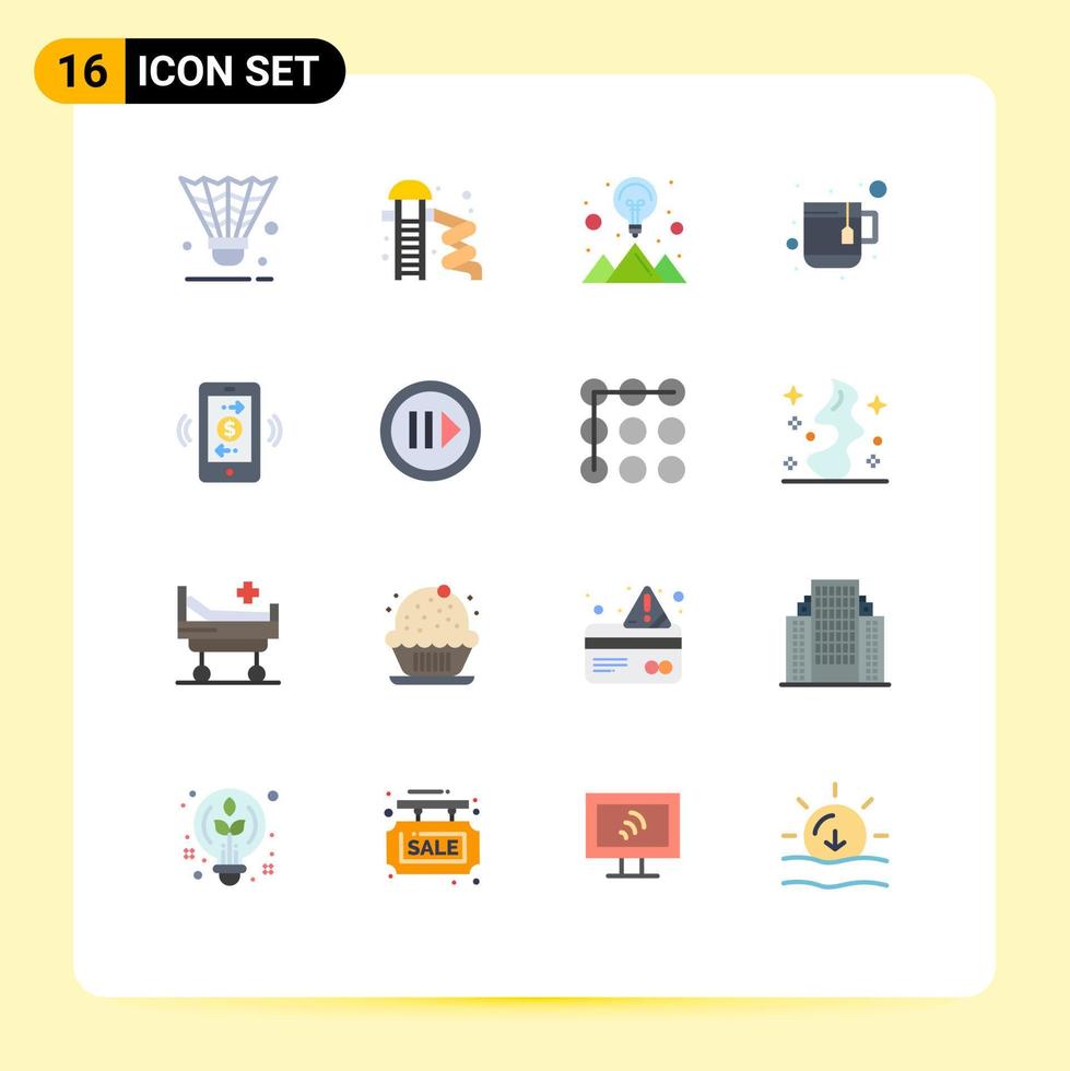 Set of 16 Modern UI Icons Symbols Signs for mobile dollar tea park mug strategy solution Editable Pack of Creative Vector Design Elements