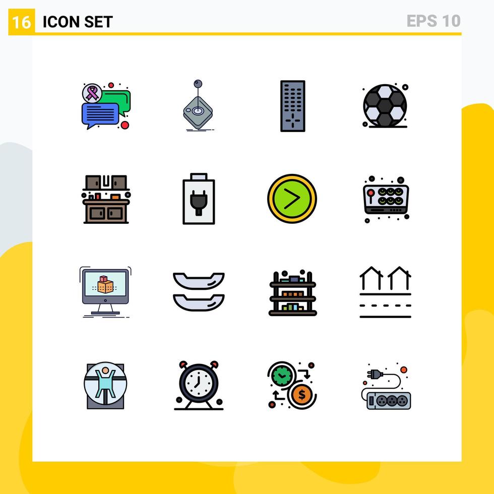16 Universal Flat Color Filled Lines Set for Web and Mobile Applications kitchen eat control cook gym Editable Creative Vector Design Elements