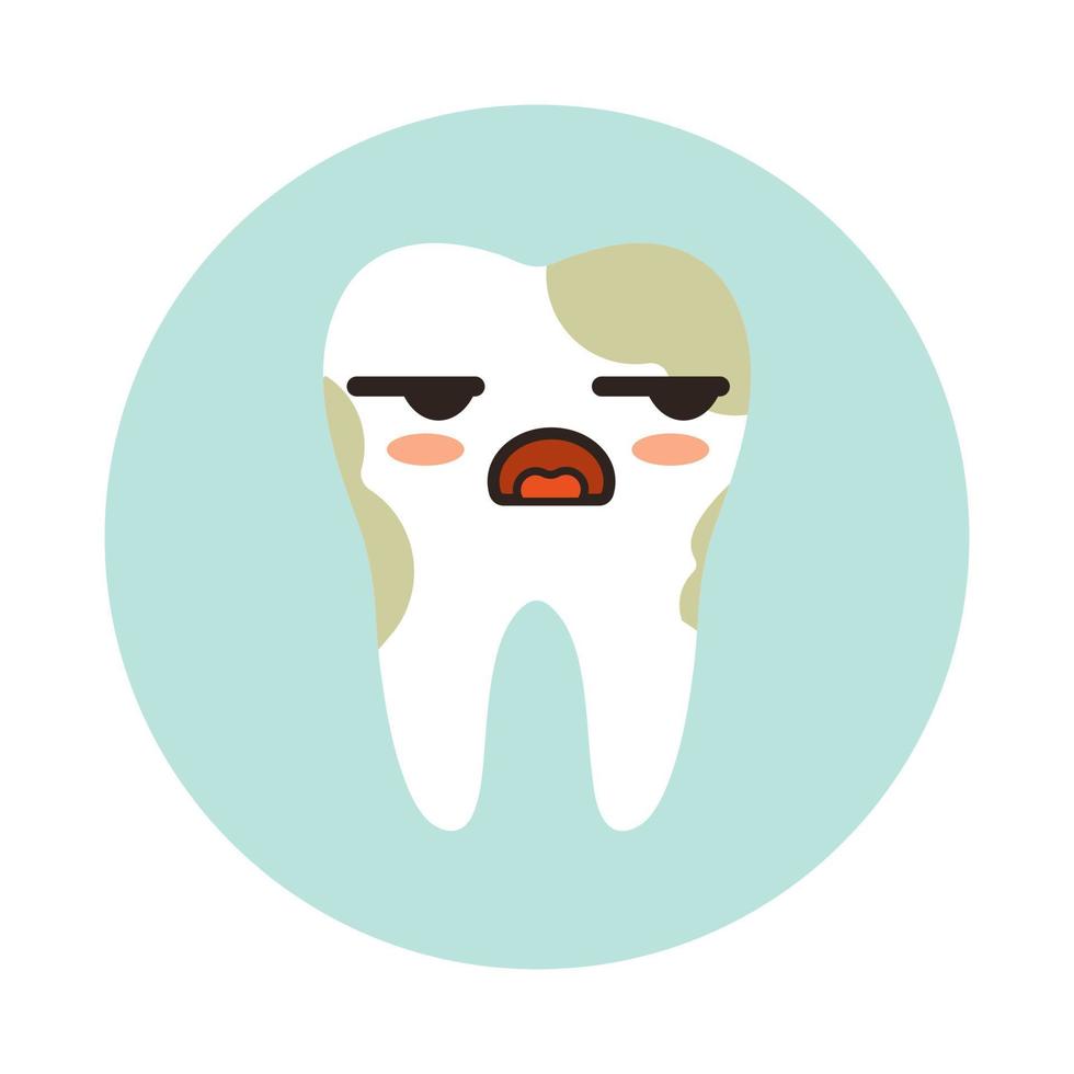 Flat icon of a dirty kawaii tooth. Vector illustration