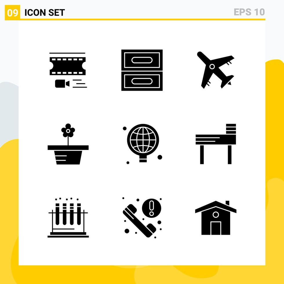 colección de 9 iconos sólidos universales conjunto de iconos para web y móvil fondo de vector de icono negro creativo