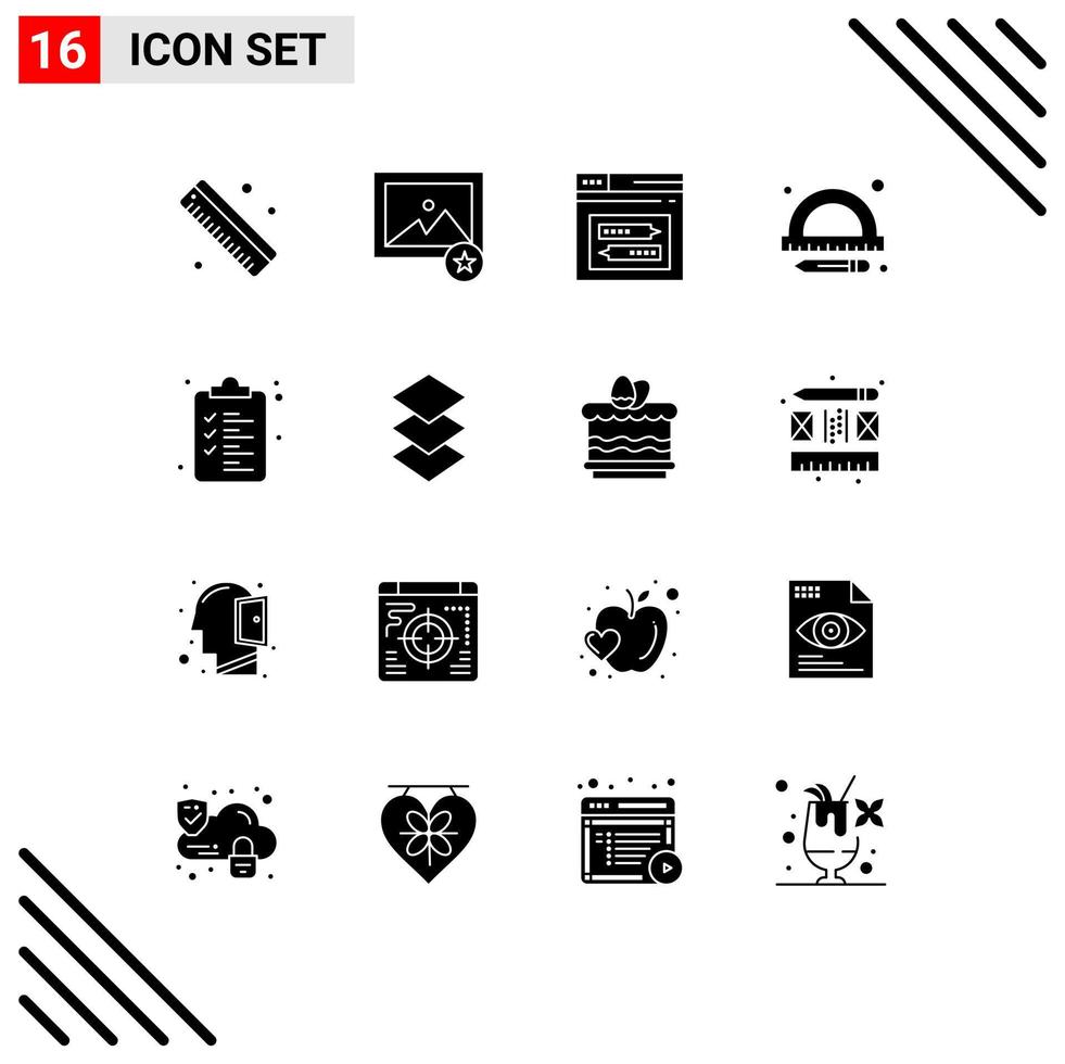 User Interface Pack of 16 Basic Solid Glyphs of arrange list web web ruler Editable Vector Design Elements