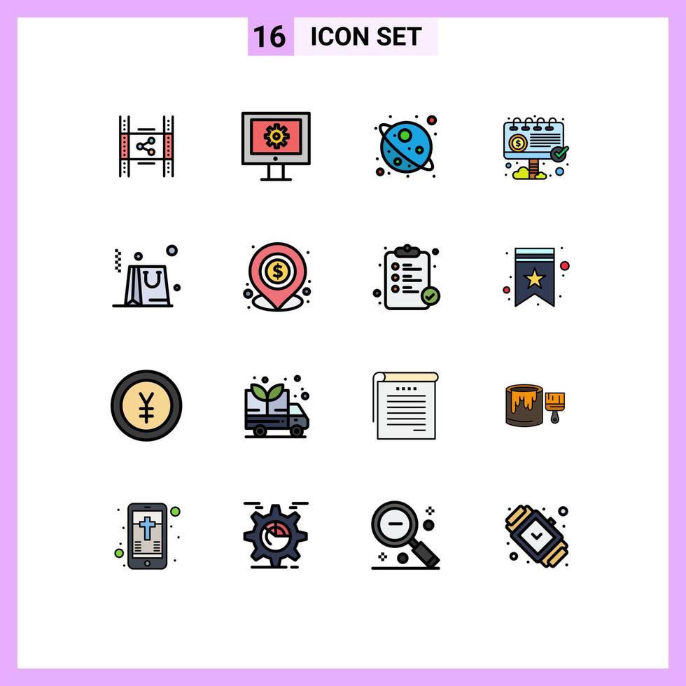 Universal Icon Symbols Group of 16 Modern Flat Color Filled Lines of business marketing web maintenance ad advertisement Editable Creative Vector Design Elements