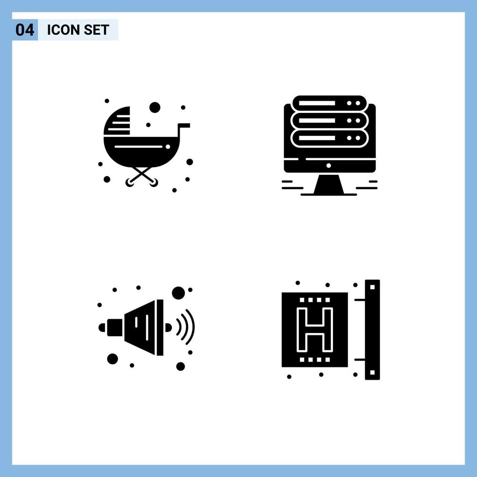 4 glifos sólidos vectoriales temáticos y símbolos editables de los elementos de diseño vectorial editables del volumen del servidor del cochecito de bebé vector