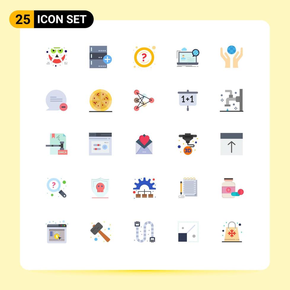 conjunto moderno de 25 pictogramas de colores planos del foro de la base de datos en línea del sitio web compatible con elementos de diseño vectorial editables vector