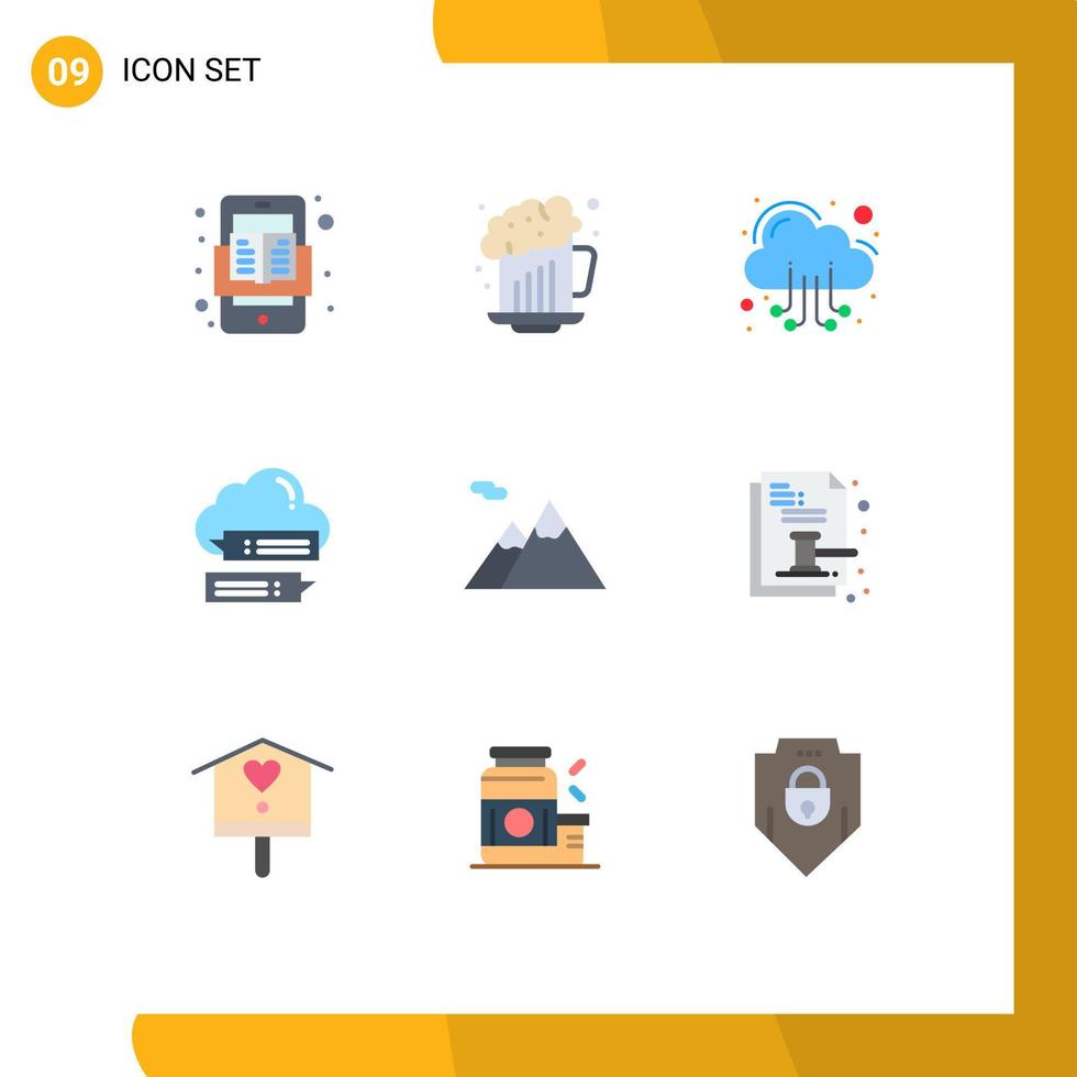 Set of 9 Modern UI Icons Symbols Signs for camping cloud cloud online chat Editable Vector Design Elements