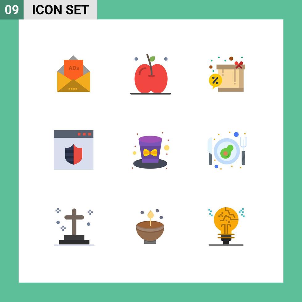 Pack of 9 creative Flat Colors of festival webpage box shield browser Editable Vector Design Elements