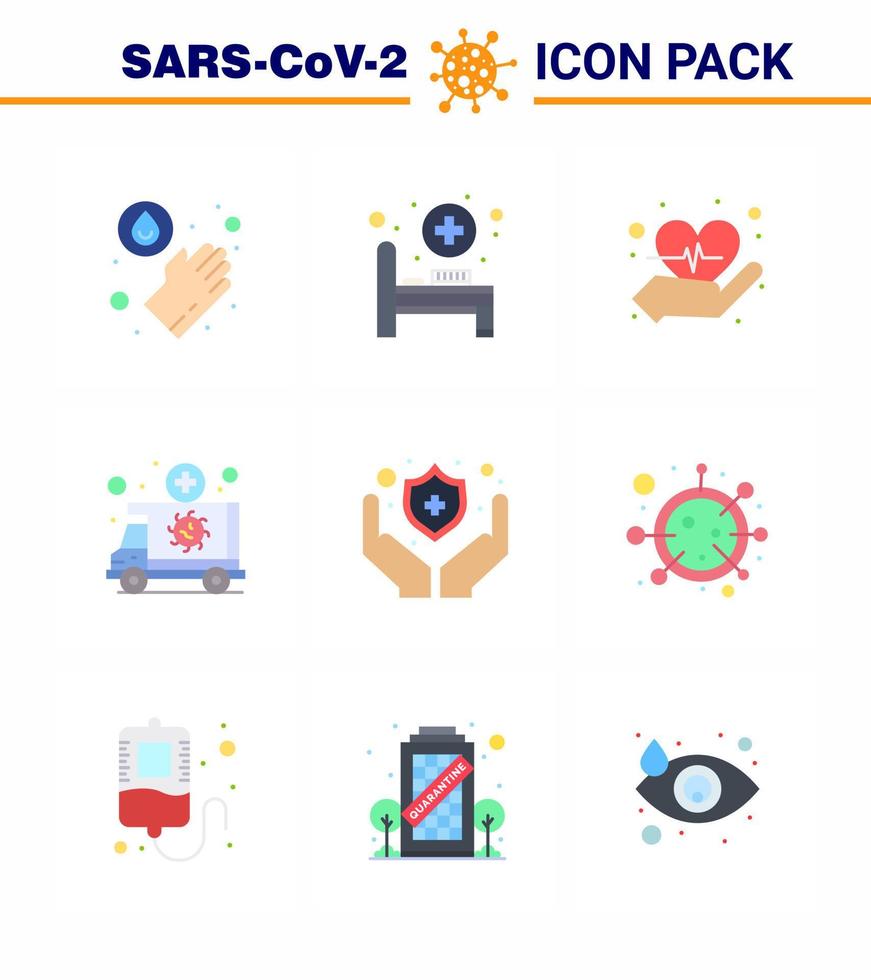 covid19 protección coronavirus pendamic 9 conjunto de iconos de color plano como virus proteger amor transporte médico coronavirus viral 2019nov enfermedad vector elementos de diseño