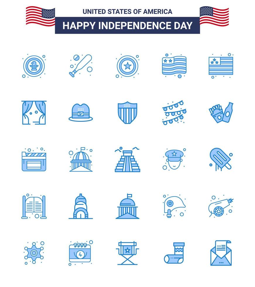 Big Pack of 25 USA Happy Independence Day USA Vector Blues and Editable Symbols of usa leisure police entertainment flag Editable USA Day Vector Design Elements