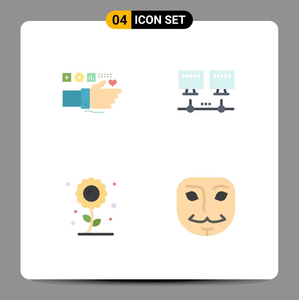 4 Creative Icons Modern Signs and Symbols of monitoring flower heart network sunflower Editable Vector Design Elements