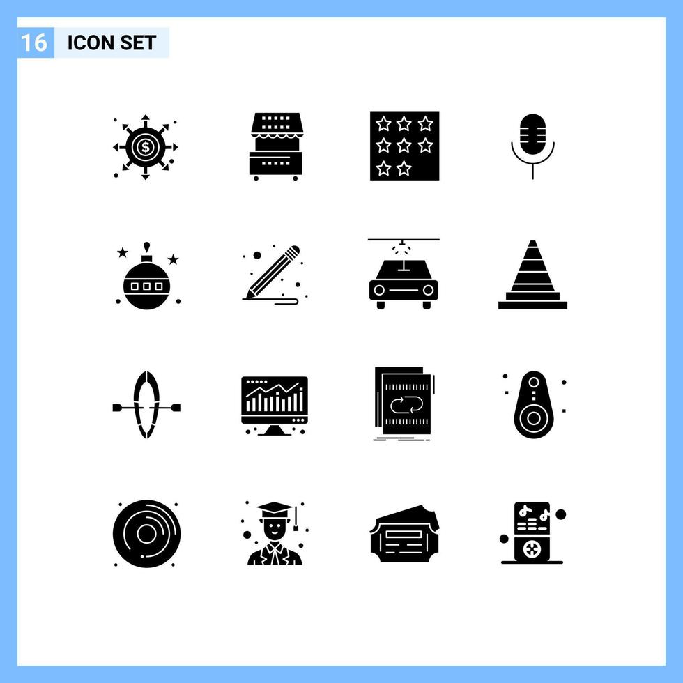 Set of 16 Modern UI Icons Symbols Signs for sound mic kiosk star office Editable Vector Design Elements