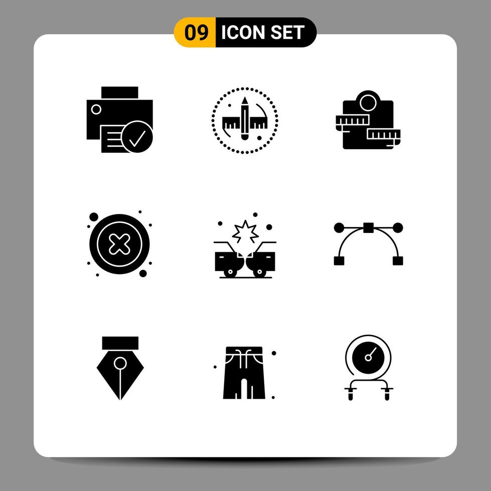 conjunto de 9 iconos de interfaz de usuario modernos signos de símbolos para la herramienta de interfaz de accidentes eliminar elementos de diseño de vectores editables deportivos