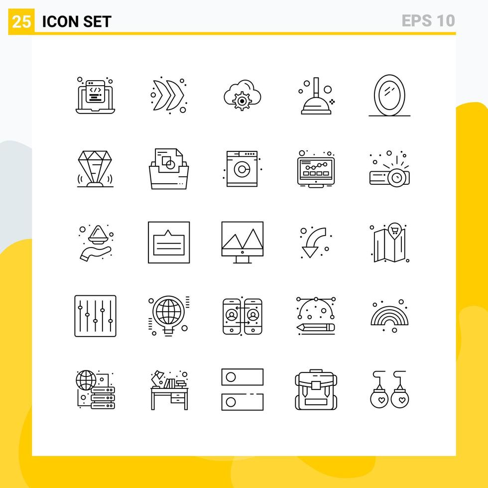 25 Universal Line Signs Symbols of interior plunger multimedia improvement computing Editable Vector Design Elements