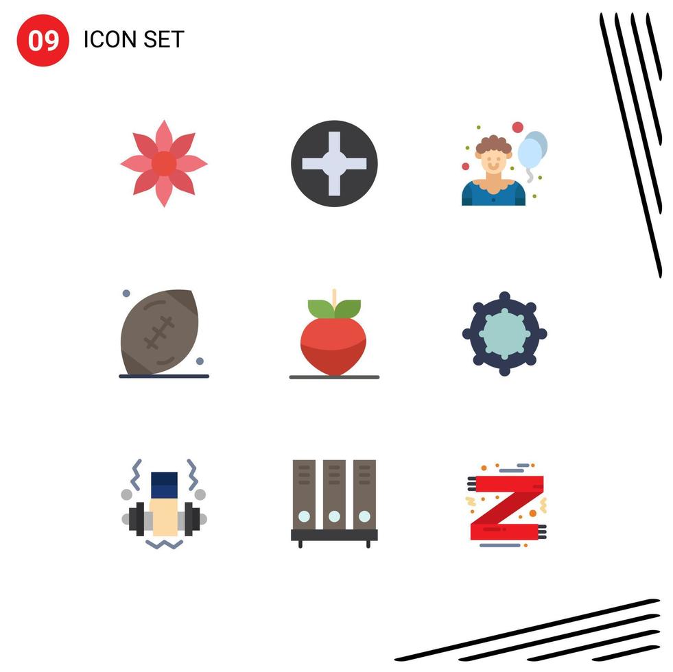 9 Flat Color concept for Websites Mobile and Apps turnip rugby circus game ball Editable Vector Design Elements