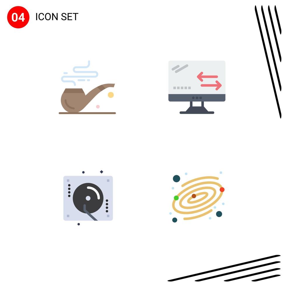 Set of 4 Commercial Flat Icons pack for pipe music cloud technology astronomy Editable Vector Design Elements