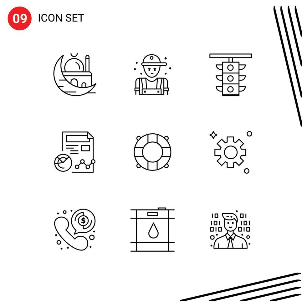 Pack of 9 creative Outlines of profile report plumber train station Editable Vector Design Elements