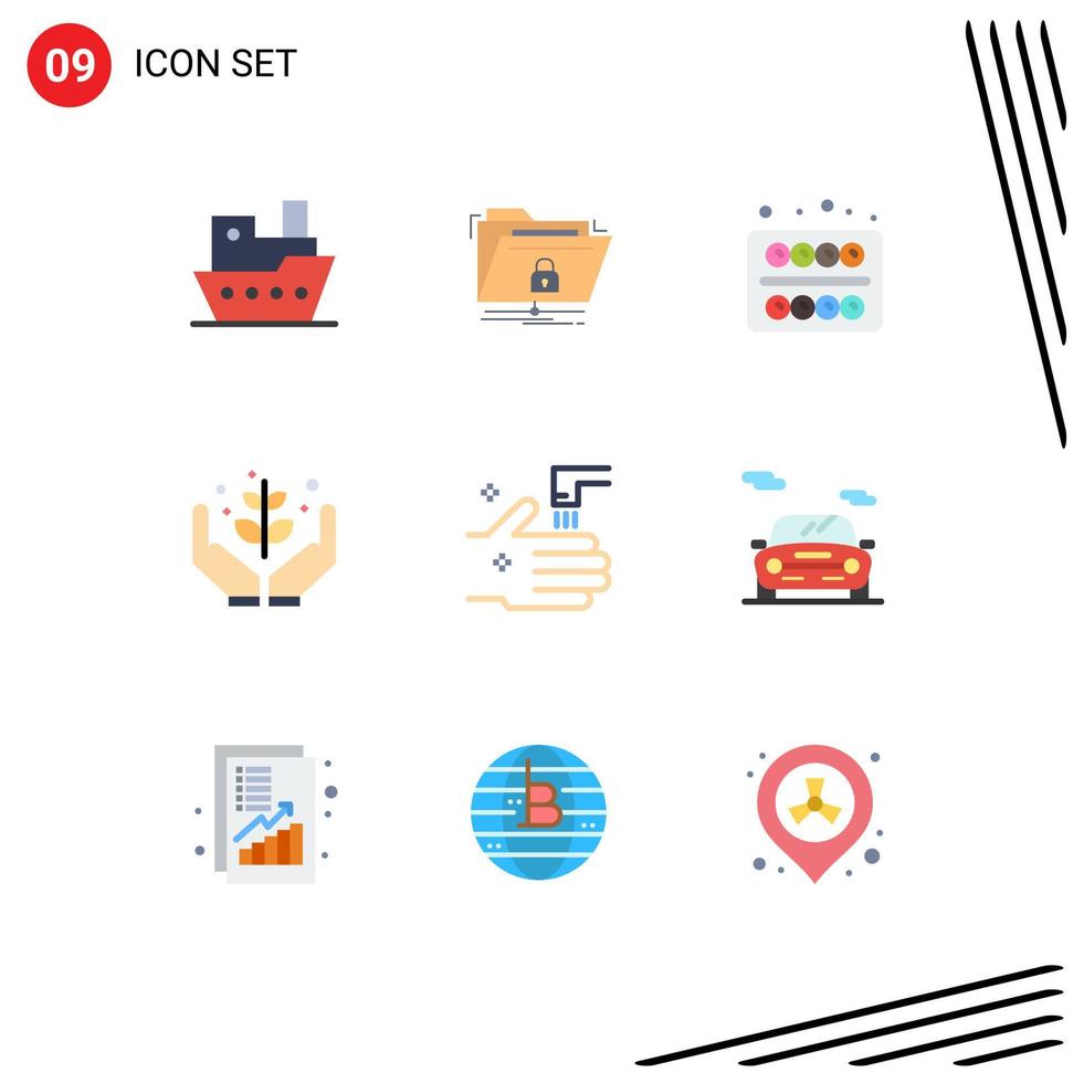 9 Universal Flat Color Signs Symbols of nature garden secure farming student Editable Vector Design Elements