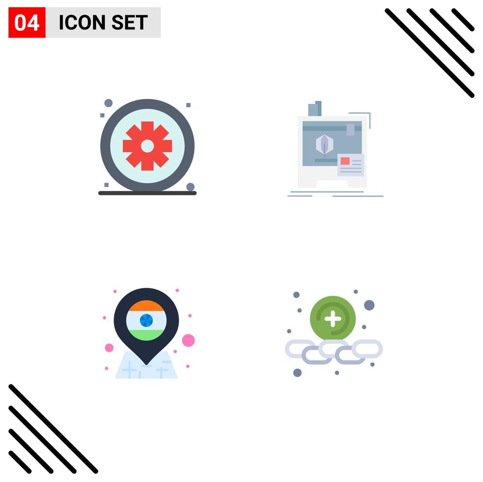 Group of 4 Flat Icons Signs and Symbols for asterisk location hospital machine flag Editable Vector Design Elements