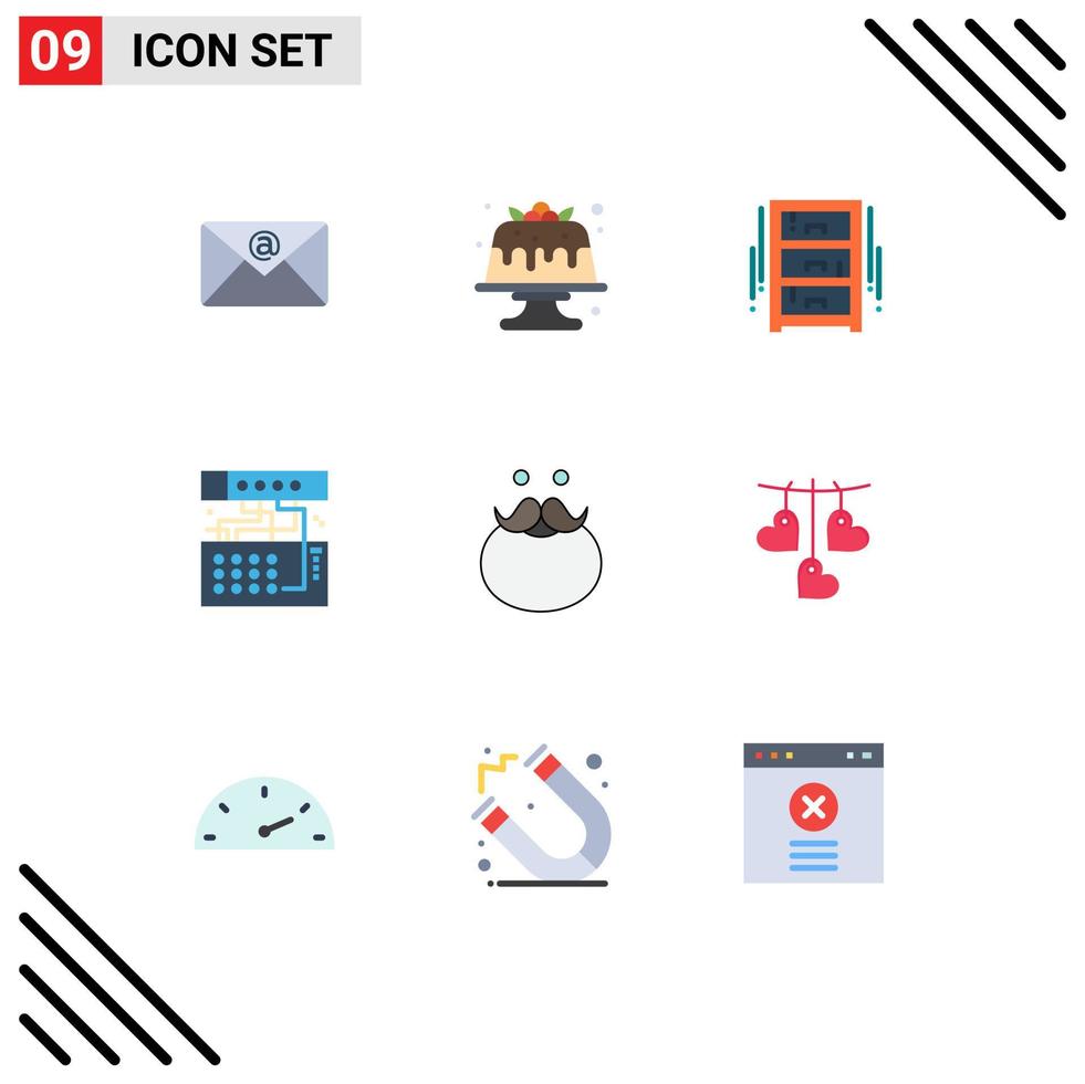 Modern Set of 9 Flat Colors Pictograph of sound device draw connection wardrobe Editable Vector Design Elements