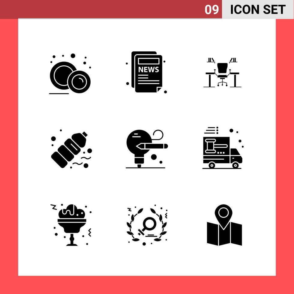 9 Icon Pack Solid Style Glyph Symbols on White Background Simple Signs for general designing vector