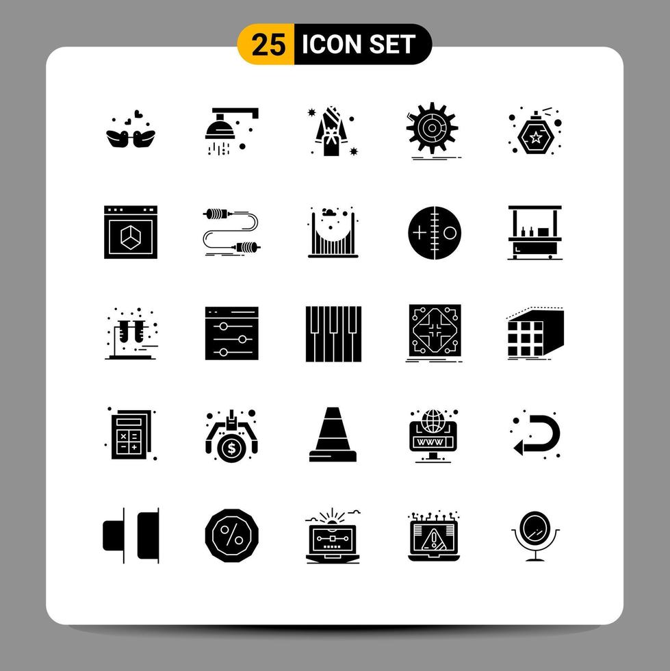 Pack of 25 creative Solid Glyphs of progress management bath data spa Editable Vector Design Elements