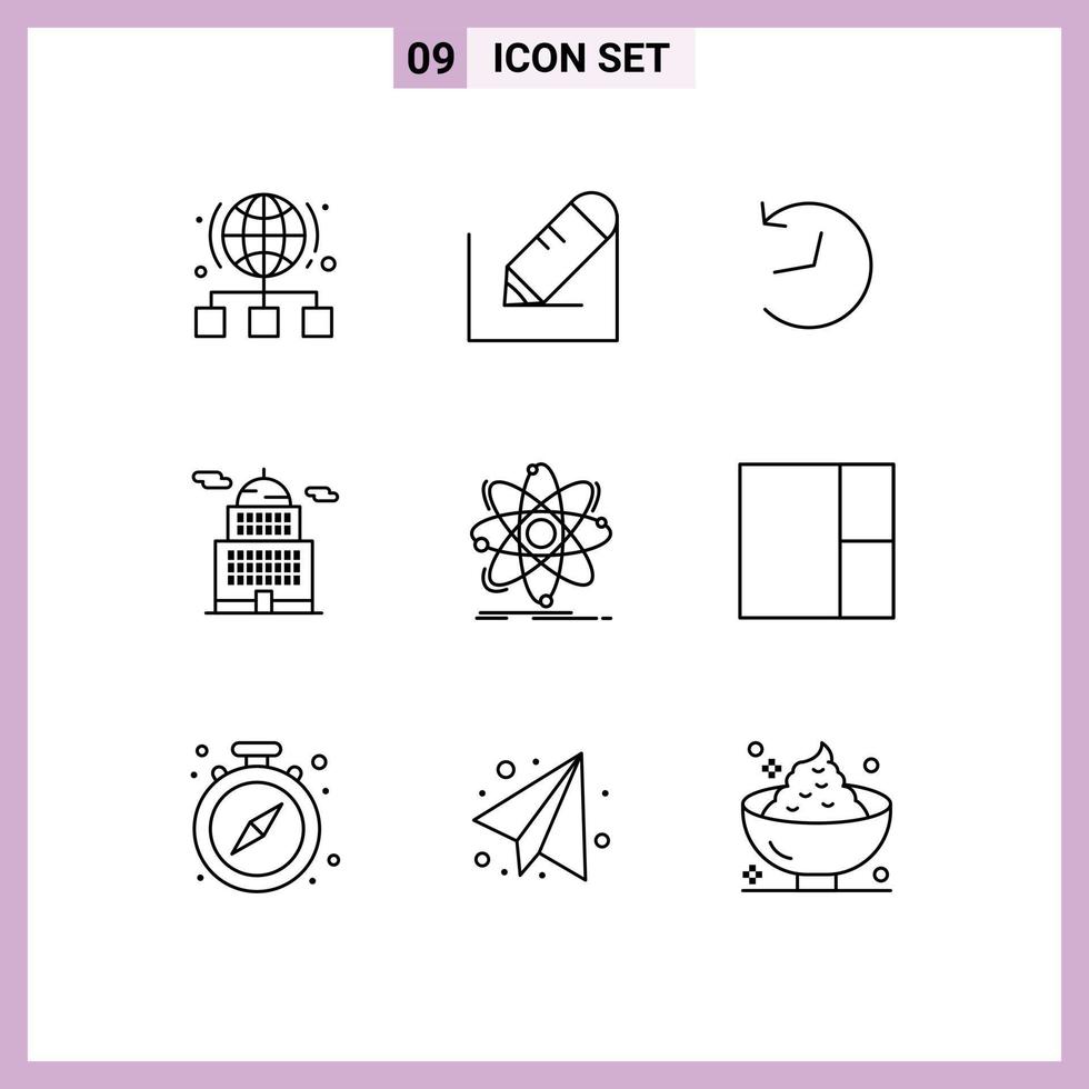 Stock Vector Icon Pack of 9 Line Signs and Symbols for science museum school government administration Editable Vector Design Elements