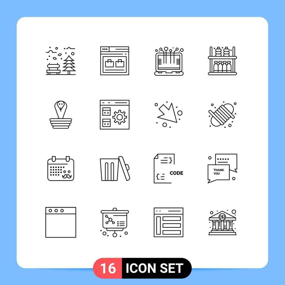 Editable Vector Line Pack of 16 Simple Outlines of supermarket goods website furniture device Editable Vector Design Elements