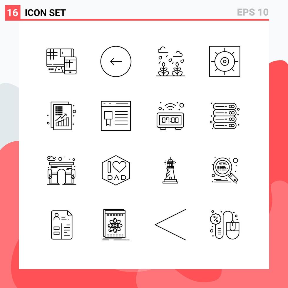 Modern Set of 16 Outlines and symbols such as income preferences stop gears life Editable Vector Design Elements