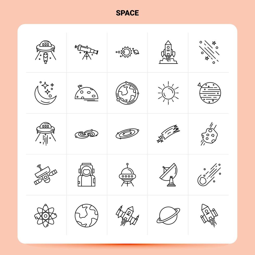 OutLine 25 Space Icon set Vector Line Style Design Black Icons Set Linear pictogram pack Web and Mobile Business ideas design Vector Illustration