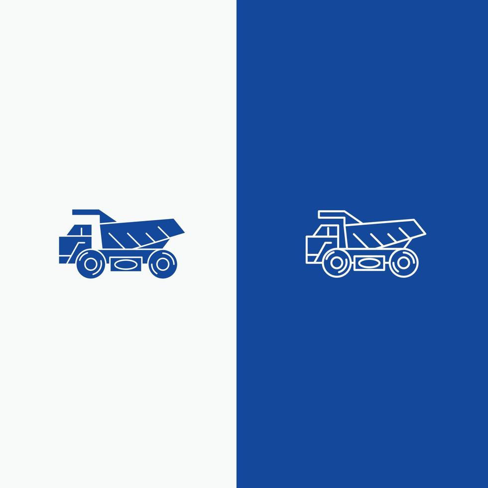 camión remolque transporte línea de construcción y glifo icono sólido línea de bandera azul y glifo icono sólido bandera azul vector