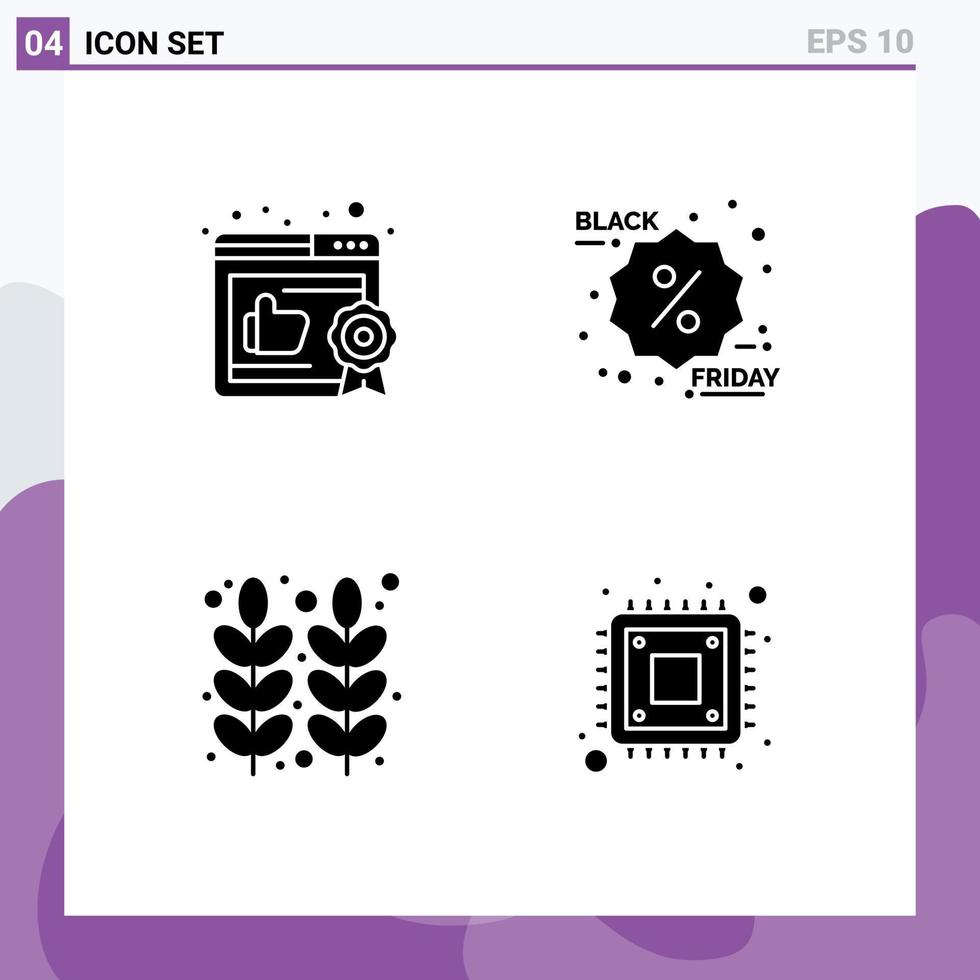 4 Universal Solid Glyphs Set for Web and Mobile Applications business grain black friday promotion wheat Editable Vector Design Elements