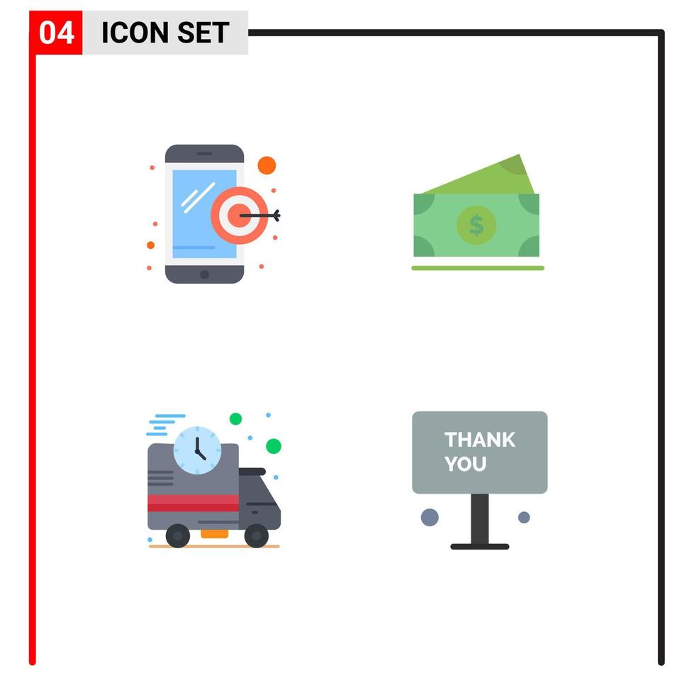 símbolos de iconos universales grupo de 4 iconos planos modernos de tablero de dardos dólar rápido usa saludo elementos de diseño vectorial editables vector